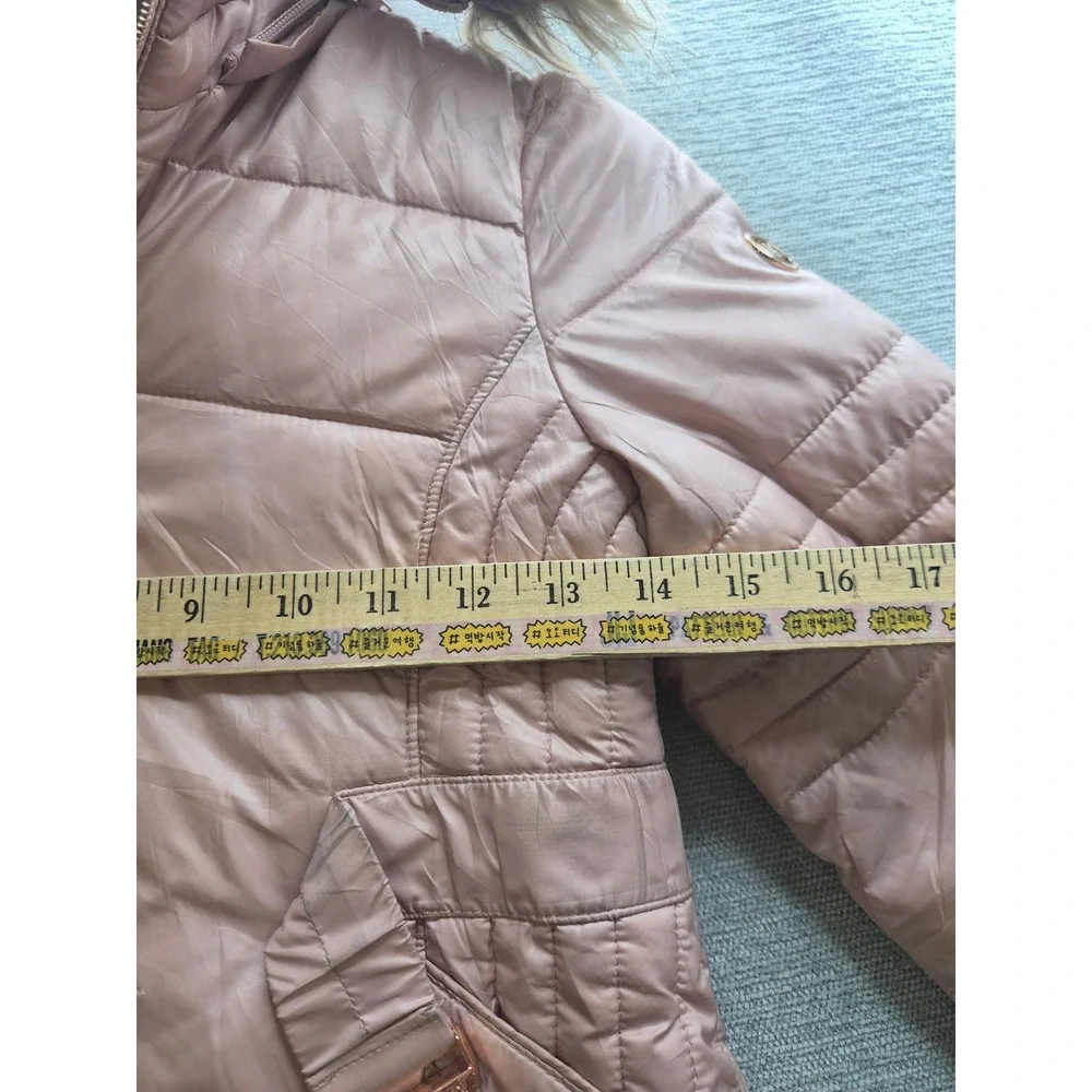 Michael Kors Puffer Jacket Girls Small Pink Faux Fur Hooded Full Zip Winter